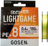 Шнур GOSEN Answer Light Game PE X8 цв.cocktail yellow 150м р-р 0,4, 0,104мм(Япония)